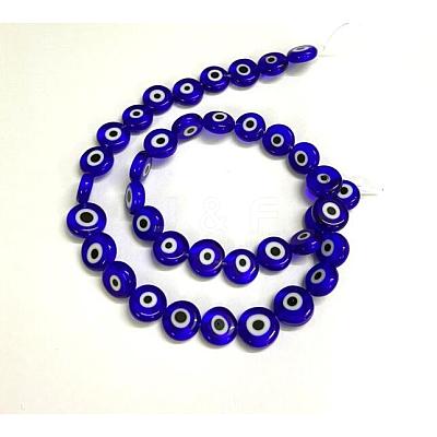 Handmade Evil Eye Lampwork Flat Round Bead Strands LAMP-L058-10mm-04-1