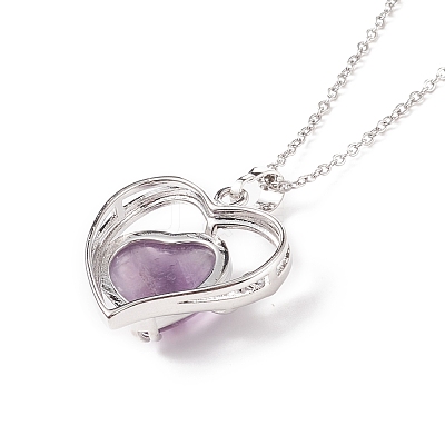 Heart Natural Mixed Stone Pendant Necklaces NJEW-JN03968-1