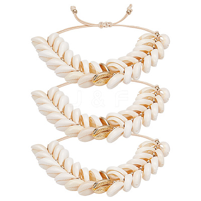 3Pcs Natural Cowrie Shell Charm Bracelets Set BJEW-PH0004-36-1