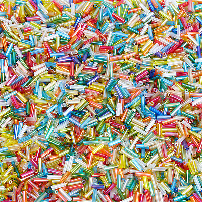 4000Pcs Transparent Colours Rainbow Glass Round Bugle Beads SEED-ME0001-24-1