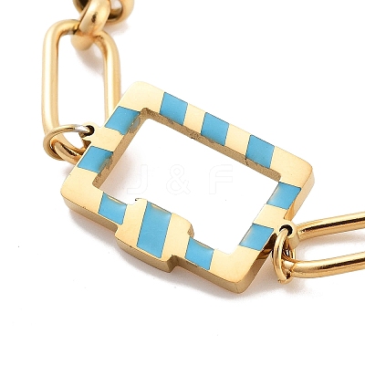 Golden Tone 304 Stainless Steel Enamel Rectangle Link Chain Bracelets for Women BJEW-K249-03G-01-1