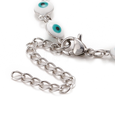 Enamel Oval with Evil Eye Link Chains Bracelet BJEW-P271-04P-02-1