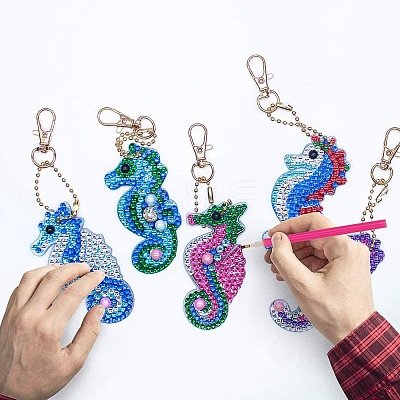 DIY 5D Sea Horse Diamond Painting Keychain Kit DIY-WH0161-59A-1