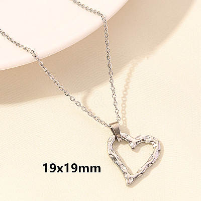 304 Stainless Steel Heart Pendant Necklaces for Men and Women FS-WG1B83F-04-1