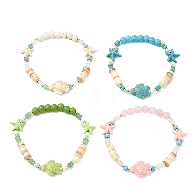 Natural Freshwater Shell & Gemstone & Synthetic Turquoise & Non-magnetic Hematite Beads Stretch Bracelets for Women BJEW-JB13810-1