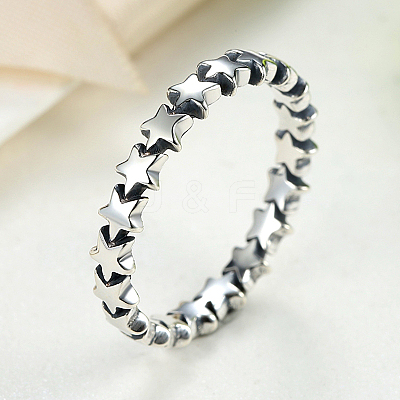 Anti-Tarnish Star Rhodium Plated 925 Sterling Silver Finger Rings RJEW-FF0003-07-19mm-1