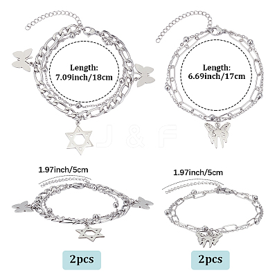 4Pcs 2 Styles Alloy Multi-strand Bracelets for Women BJEW-SC0001-59-1