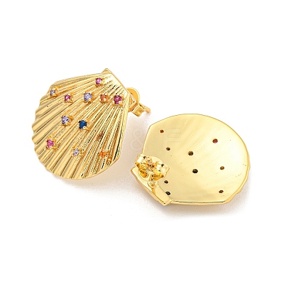 Rack Plating Brass Micro Pave Cubic Zirconia Stud Earring EJEW-C102-35G-02-1