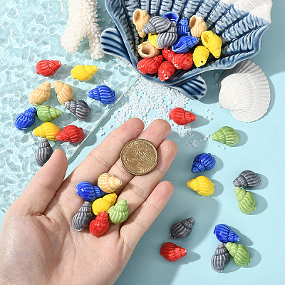 10Pcs Handmade Printed Porcelain Beads PORC-YW0001-26A-1