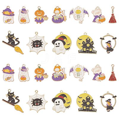 24Pcs 12 Style Halloween Theme Alloy Enamel Pendants ENAM-SC0003-35-1