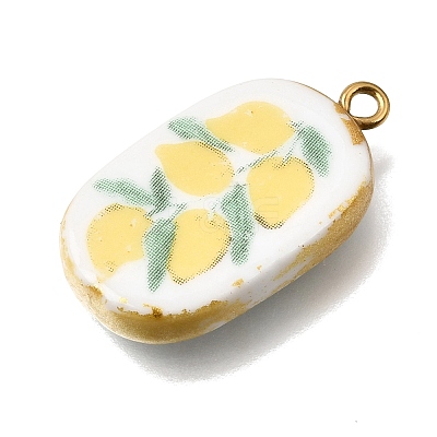 Fruit & Floral & Animals Printed Handmade Porcelain Pendants X-STAS-Z207-01G-03-1