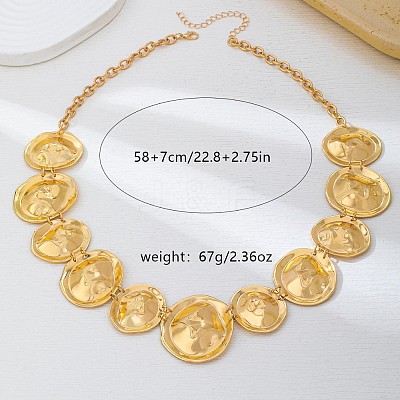 Alloy Textured Disc Link Bib Necklaces for Women WG63054-01-1