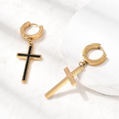 Cross 304 Stainless Steel Polymer Clay Rhinestones Hoop Earrings EJEW-G453-11G-01-1