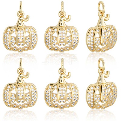 6Pcs Halloween Brass Cubic Zirconia Pendants ZIRC-BBC0003-41-1