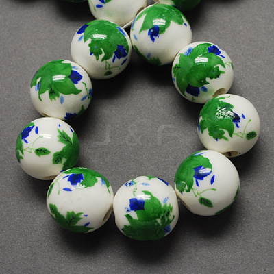 Floral Printed Porcelain Beads PORC-Q199-10mm-18-1