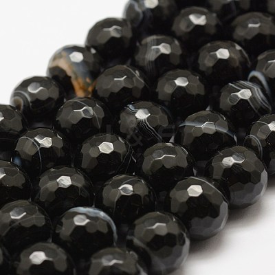Faceted Natural Black Agate Beads Strands G-F447-6mm-H05-1