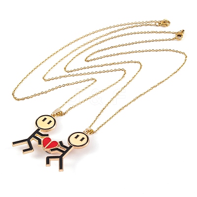 Valentine's Day 2Pcs Alloy Enamel Magnetic Heart Pendant Necklaces NJEW-P305-01G-1