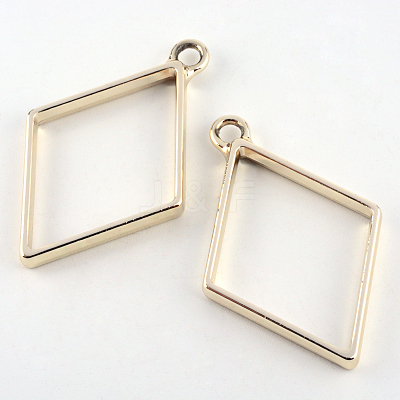 Rack Plating Alloy Rhombus Open Back Bezel Pendants X-PALLOY-S047-14E-FF-1