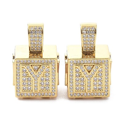 Alphabet Brass Micro Pave Clear Cubic Zirconia Pendants ZIRC-O045-01G-Y-1