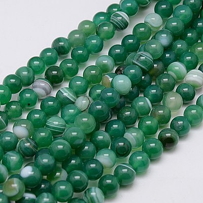Round Dyed Natural Striped Agate/Banded Agate Beads Strands G-G582-8mm-02-1