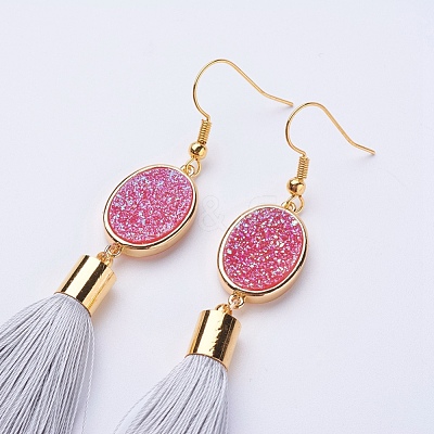 Ice Silk Thread Tassel Dangle Earrings EJEW-P142-B04-1