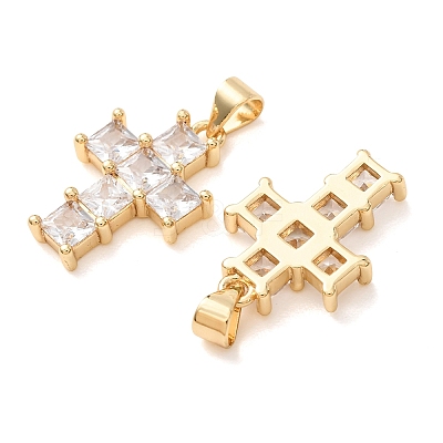 Brass Pave Clear Cubic Zirconia Pendants CU-CBA2907-01D-G-1