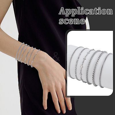 6Pcs 6 Styles 304 Stainless Steel Chain Bracelets BJEW-GA0001-18-1