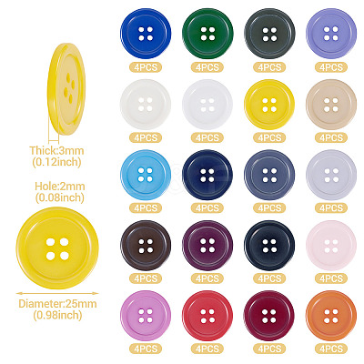 80Pcs 20 Colors 4-Hole Resin Buttons BUTT-TA0001-29A-1