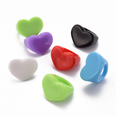 Opaque Acrylic Heart Finger Rings RJEW-T010-14-1