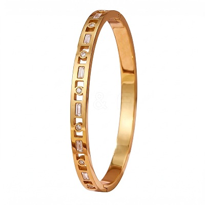 304 Stainless Steel Pave Clear Cubic Zirconia Hollow Rectangle Hinged Cuff Bangles for Women WG179B8-02-1