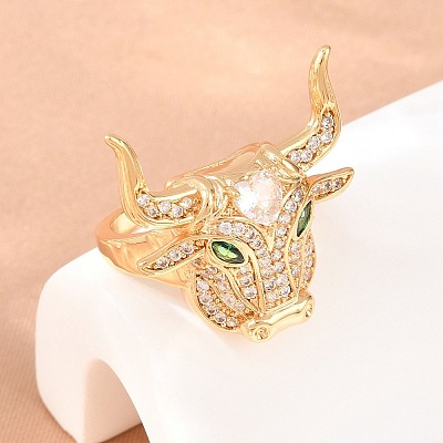 Brass Micro Pave Cubic Zirconia Cuff Open Rings CU-Z002-01G-1
