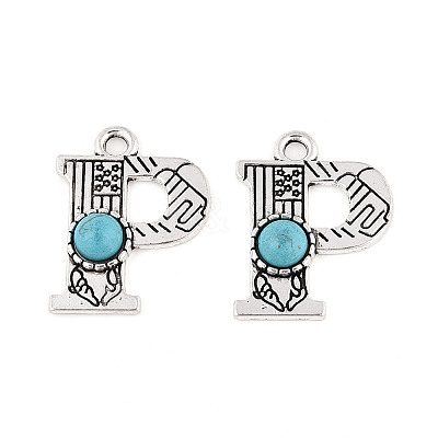 Synthetic Turquoise & Alloy Pendants PALLOY-H146-01AS-P-1