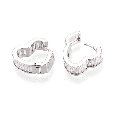 Brass Micro Pave Clear Cubic Zirconia Heart Hoop Earrings EJEW-T048-27P-1