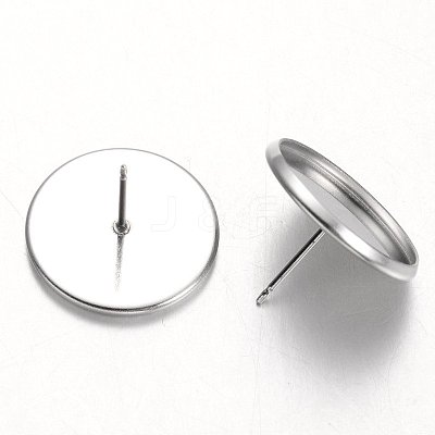 Tarnish Resistant Flat Round Stainless Steel Stud Earring Settings X-STAS-M227-16mm-1