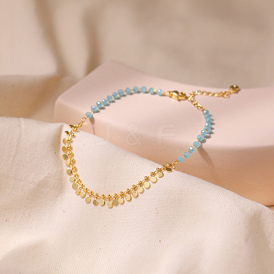 Faceted Rhondelle Glass & Brass Disc Tassel Anklets for Women FS-WGF22A3-01-1