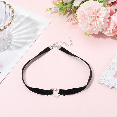 Alloy Heart Link Black Velvet Choker Necklaces NJEW-WH20002-11D-1