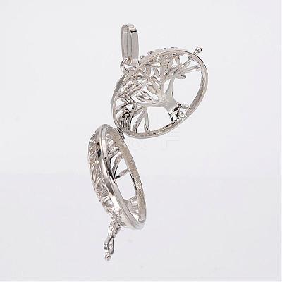 Filigree Flat Round Brass Cage Pendants KK-K115-08P-NR-1