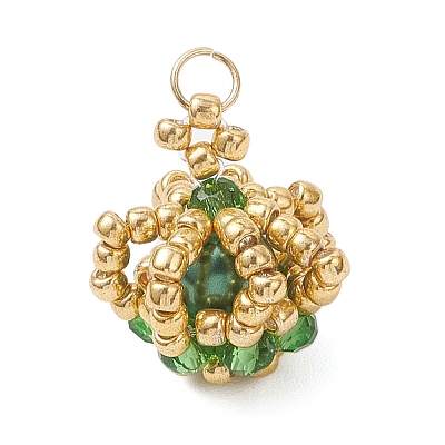 Glass Seed Beaded Crown Pendants PALLOY-MZ01042-01-1