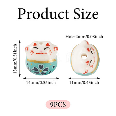 9Pcs Handmade Printed Porcelain Beads PORC-TADJ0001-01I-1