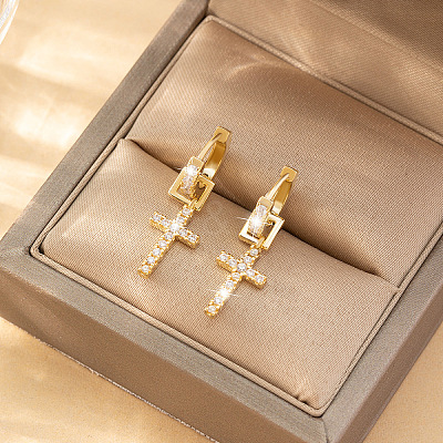 Brass Micro Pave Cubic Zirconia Hoop Dangle Earrings WGB4EB7-01-1
