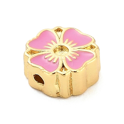 Flower Brass Enamel Bead Rhinestone Settings KK-H527-01G-03-1