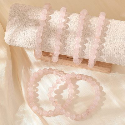 Natural Rose Quartz Stretch Bracelets G-N0272-01-1
