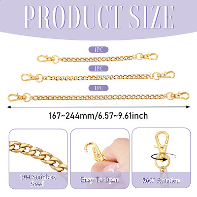 3Pcs 3 Styles 304 Stainless Steel Twisted Chain Bag Extender Chains FIND-TA00002-1