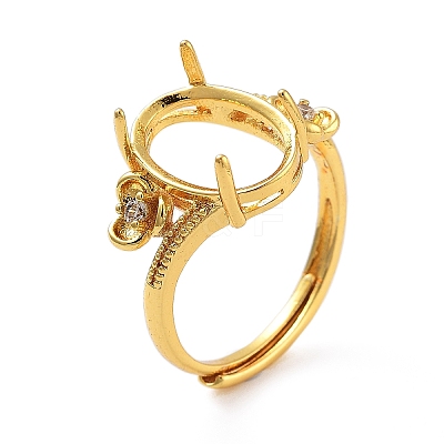Rack Plating Oval Brass Micro Pave Cubic Zirconia Adjustable Solitaire Ring Components KK-Q819-02G-1