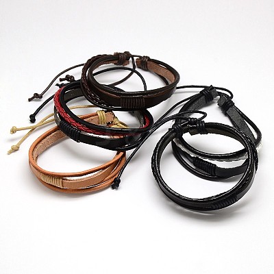 Trendy Unisex Casual Style Multi-Strand Wax and Leather Cord Bracelets BJEW-L295-M-1
