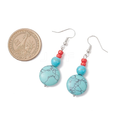 Brass Synthetic Turquoise Dangle Earrings EJEW-JE06535-01-1