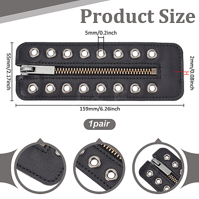 1 Pair Cowhide Leather Lace-in Boot Zipper Inserts FIND-PH0006-72-1