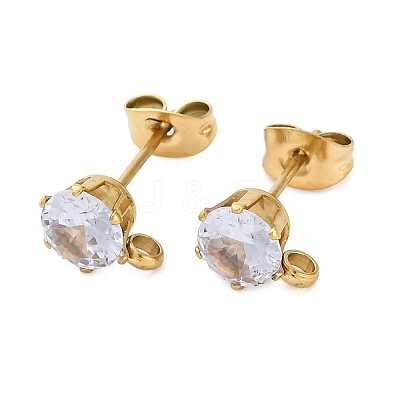 Ion Plating(IP) 304 Stainless Steel Cubic Zirconia Stud Earring Findings STAS-P373-04B-G-1