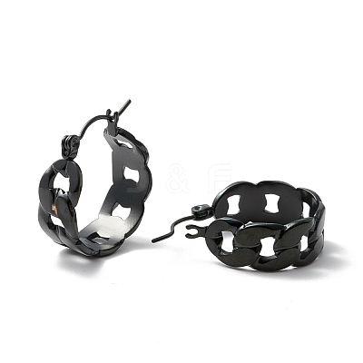 304 Stainless Steel Cuban Link Chunky Hoop Earrings for Women Ion Plating(IP) EJEW-P197-07EB-1