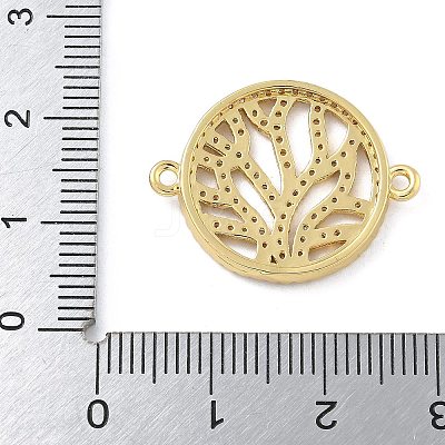 Rack Plating Brass Micro Pave Clear Cubic Zirconia Flat Round with Tree Connector Charms KK-A234-034G-1
